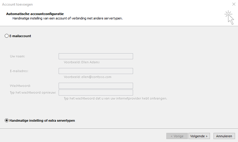 Handmatige accountconfiguratie